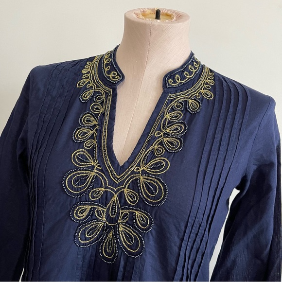 LILLY PULITZER Sarasota Tunic Navy Blue with Gold Embellishments Top - Picture 4 of 11